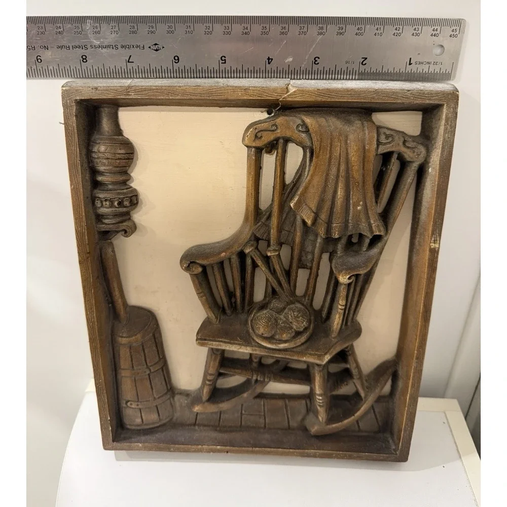 Vintage Burwood Country Wood Wall Plaque Rocking Chair Cottagecore 9-1/2